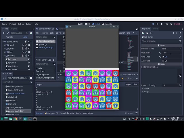 Godot match game - Updates to the match game, repopulate and scoring system set up