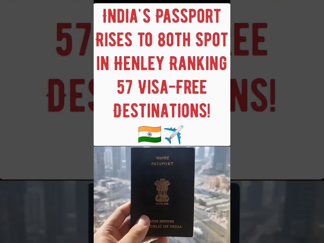 India's Passport Rises to 80th Spot in Henley Ranking 57 Visa-Free Destinations.