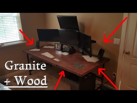 Granite Inlaid Solid Wood Computer Gaming Desk - DIY project