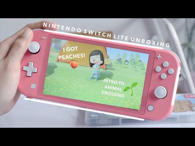 coral nintendo switch lite unboxing 🍑 + intro to animal crossing 🌱