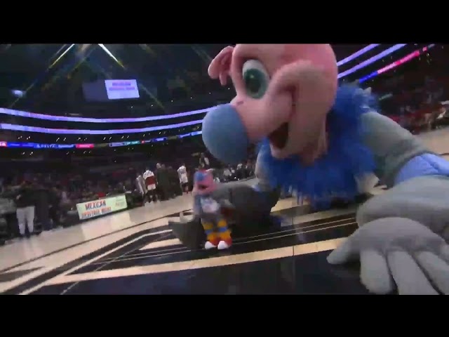 Clippers mascot Chuck the Condor shows off plush doll of himself, then wipes his armpits with it