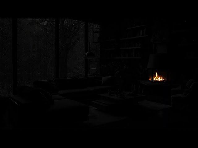 Rain and Fireplace Sounds for Nighttime Focus & Relaxation😴Fireside Ambiance | Dark Bedroom Space