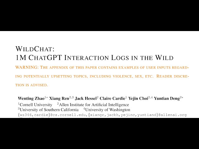 WILDCHAT: 1M ChatGPT Interaction Logs in the Wild