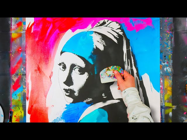 Create Your 'Girl with a Pearl Earring' with a Stencil in a Pop Art Explosion - Painting Demo 🎨