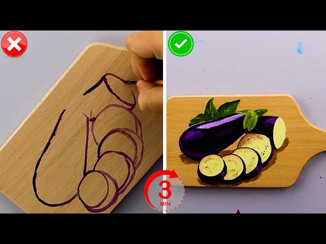 How To Paint Eggplant on Wood in 3 Minutes Step by Step for beginners 😍 |Acrylic Painting Techniques