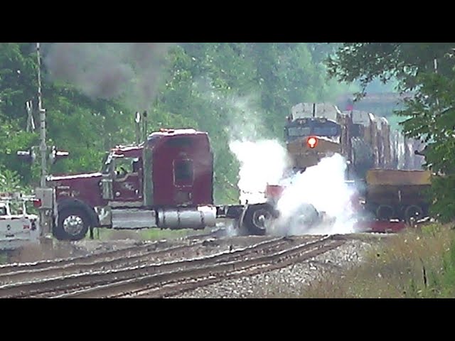 Semi Truck Stuck On Train Tracks With Train Coming! You Wont Believe This One!