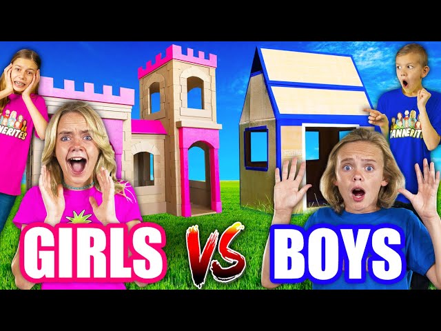 Girls VS Boys! Race to Build the Biggest Box Fort! (with The Tannerites!)