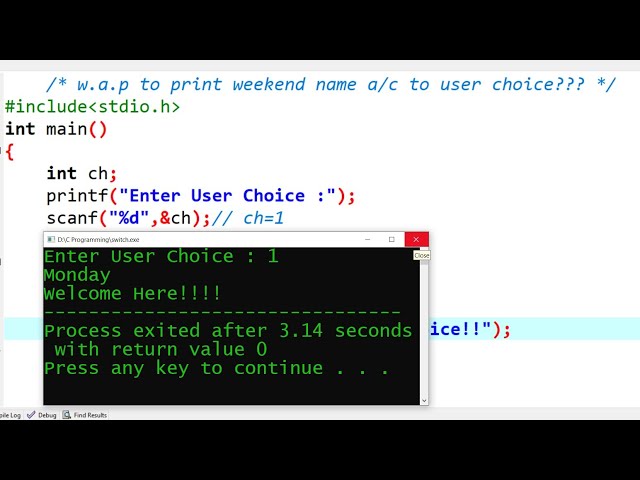 c program to print day of week using switch case | learn coding