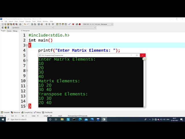 c program to print transpose of a matrix | learn coding