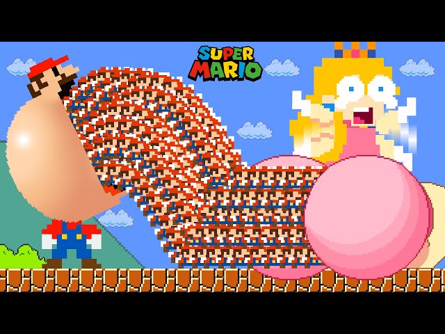 Super Mario Bros. but Mario and 999 Tiny Mario Pump inside Peach to Giant BUTT | Game Animation