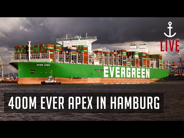 400 m Containerschiffe Ever Apex und CMA CGM Rivoli legen in Hamburg an. Shipspotting Test-Stream