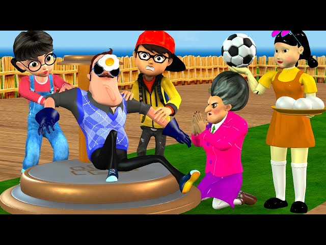Scary Teacher 3D vs Squid Game Spin Around and Play Football Challenge Hello Neighbor Loser