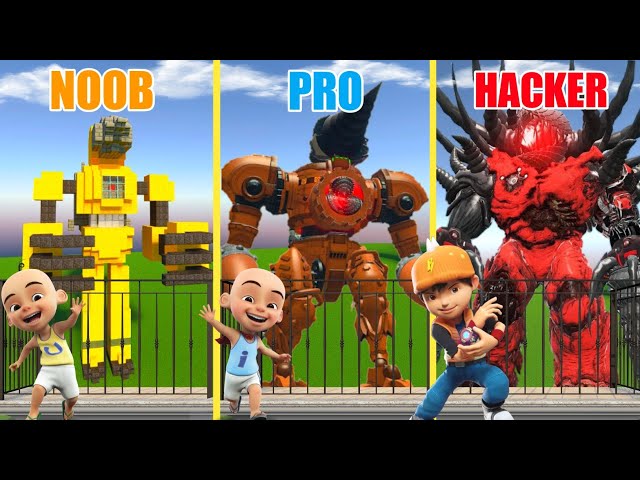 Minecraft Noob vs Pro vs Hacker : Boboiboy & Upin Ipin Membuat Kandang Titan Drill Man Boss Upgrade