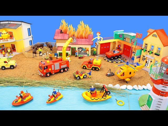 Fireman Sam rescues the Farm with the Firetrucks & Fire Engines | Fire Brigade Toys for Kids