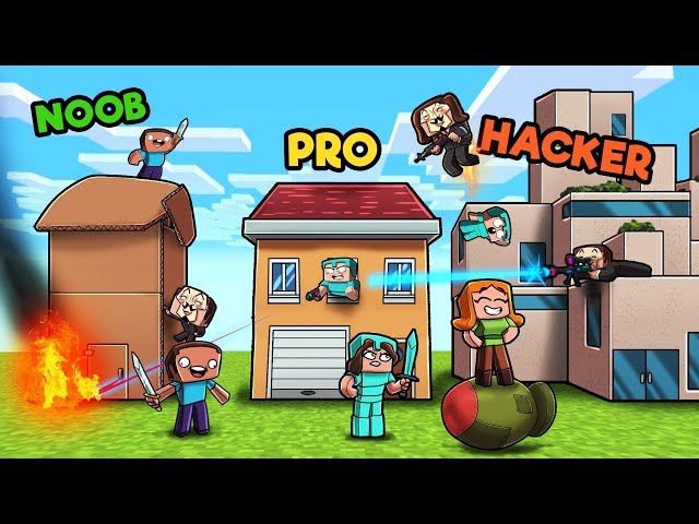 Minecraft - FAMILY HOUSE WARS! (NOOB vs pRO vs HACKER)
