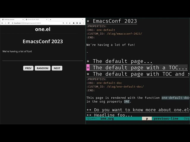 EmacsConf 2023: one.el: the static site generator for Emacs Lisp Programmers - Tony Aldon