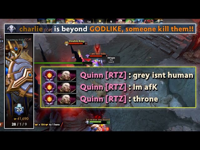 QUINN went AFK at min 4 but Charlie & the other 3 Dire players refused to give up