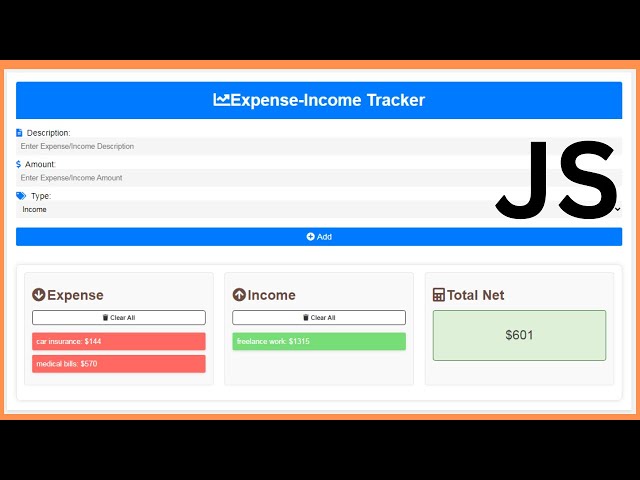How to Build an Income / Expense Tracker App with JavaScript and HTML CSS