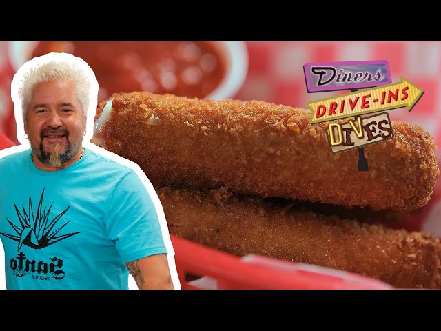 Guy Eats Gooey Mozzarella Sticks at 59er Diner | Diners, Drive-Ins and Dives | Food Network