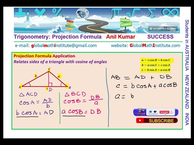 Projection Formula Derivation and Identity to Prove Trigonometry Grade 12