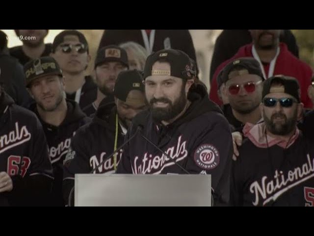 Adam Eaton gives hilarious  team shout outs during the Nationals World Series victory parade in DC