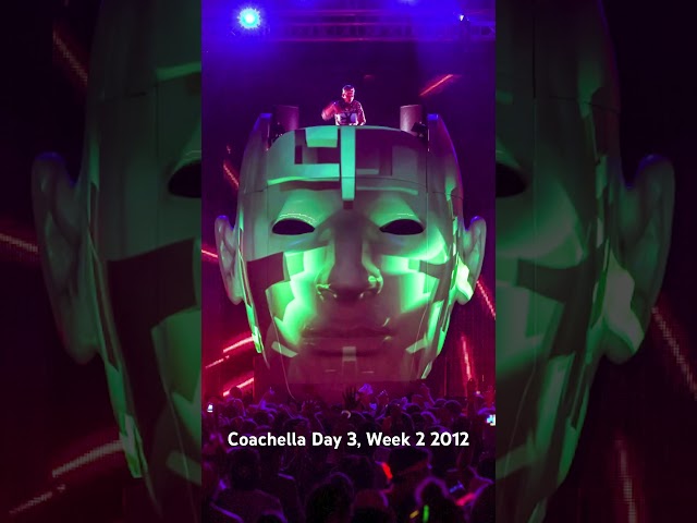 Avicii’s 2012 Coachella set-and the iconic LED giant head that he played atop. Photography by Rukes.