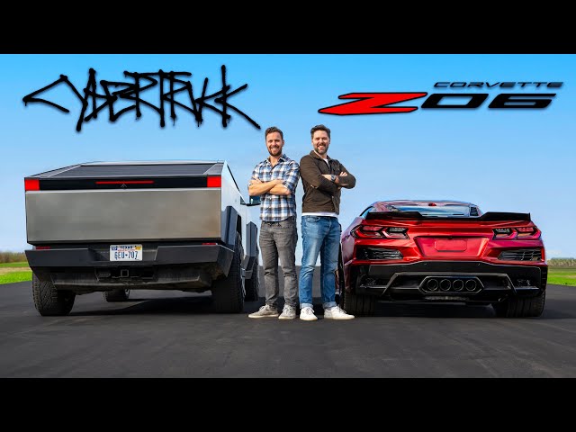 Tesla Cybertruck Cyberbeast vs Corvette Z06 // DRAG & ROLL RACE