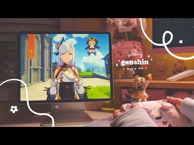 🦢 playing genshin at midnight on a cozy lil' ipad setup | 1hr of gameplay ambience (jp dub) ✩