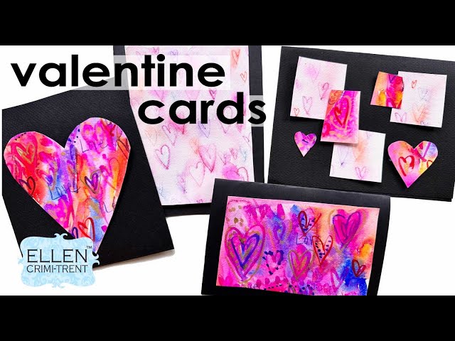 Watercolor Abstract Valentines day cards with watercolor pencils !