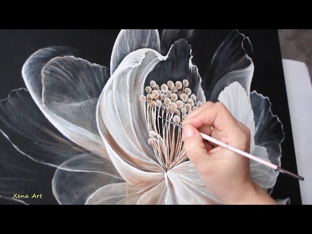 Transparent Flower on Black Background / Acrylic Painting Step by Step #211