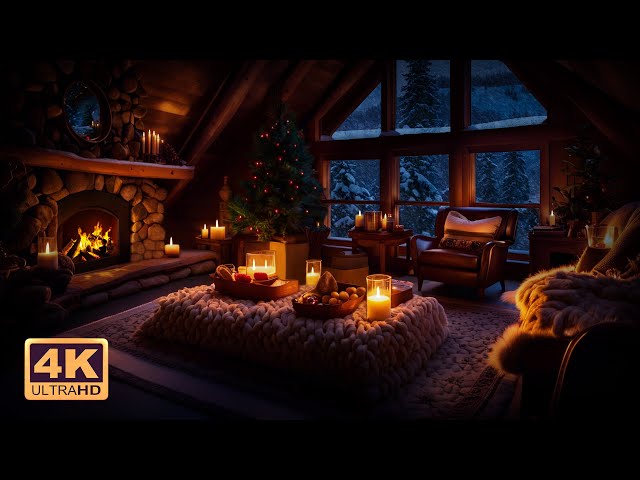 🔥 Cozy Winter Cabin 4K - Fireplace w/ Snowstorm & Howling Winter Winds - Sleep Ambience Sounds 4K