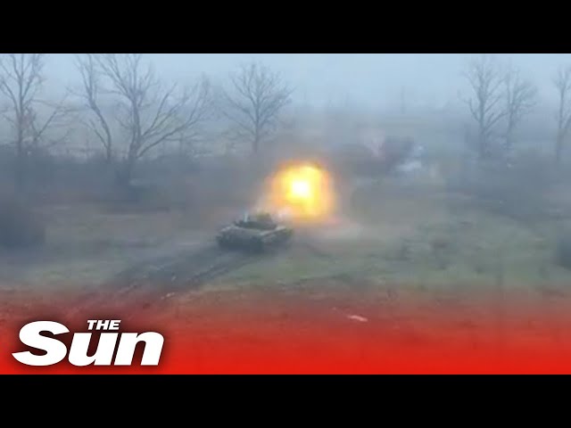 Ukrainian tank storms foggy battlefield and guns down Russian troops in trenches