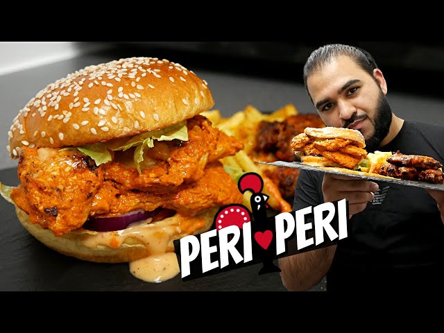 Peri Peri Chicken Burger with Peri Peri Wings and Fries | Halal Chef