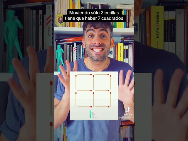 Reto de cerillas 🧐 ¿Eres capaz de conseguir 7 cuadrados moviendo 2 cerillas? #matematicas