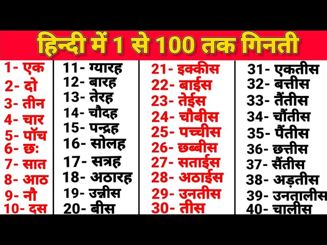 1 से 100 तक गिनती हिन्दी में | 1 se 100 tak ginti hindi mein | 1 to 100 counting in hindi | गिनती