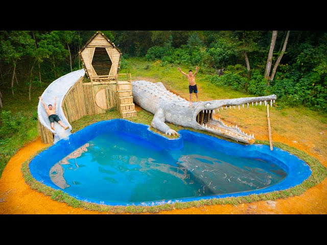100 Days in 1M Dollars Build Swimming Pool Water Slide Crocodile Around Secret Underground House
