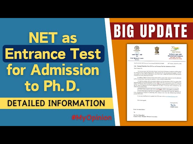 BIG UPDATE: NET to be Used as Entrance Test for Admission to PhD | All 'Bout Chemistry | #myopinion