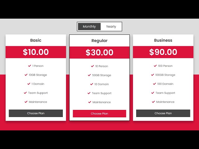 Create A Responsive Pricing Table With Yearly & Monthly Toggle Effect Using HTML - CSS & JavaScript