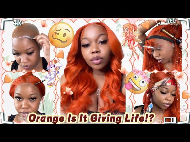 🧡*Can't Miss* Precolored Orange Ginger Hair! Transparent Lace + Wave Hairstyle Ft.#ELFINHAIR