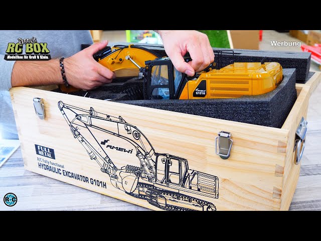 FULL METAL HYDRAULIC RC EXCAVATOR G101H YELLOW  FROM AMEWI UNBOXING