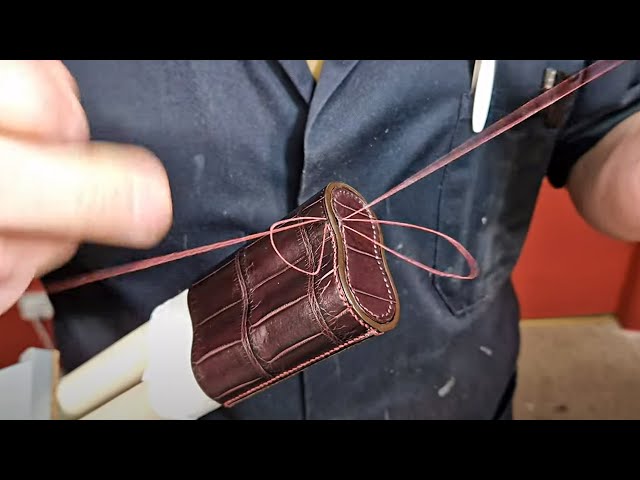 Box Stitching A Crocodile Leather Cigar Case. LIVE Chat