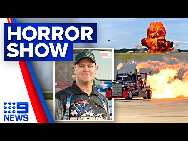 Jet truck driver dies in air show accident after vehicle exploded in US | 9 News Australia
