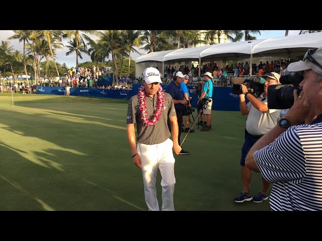 Justin Thomas trophy ceremony at Sony Open in Hawaii