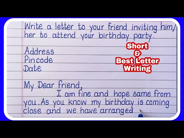 Letter Writing in English/Write a letter to your friend inviting Birthday party/Invitation letter