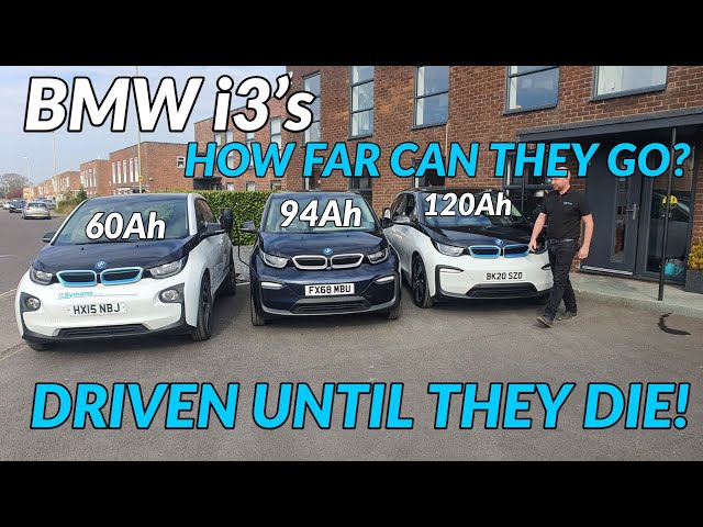 BMW i3 60Ah REX v 94Ah v 120Ah maximum range test. Driven until they die convoy comparison...