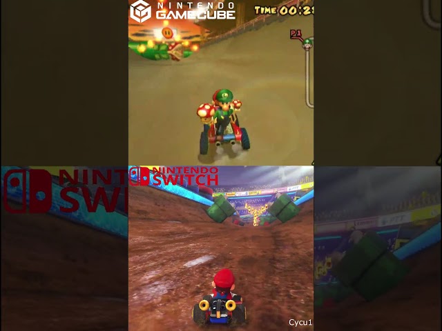 Mario Kart 8 vs Double Dash - Wario Colloseum Nintendo Gamecube vs Switch Track Graphics Comparison