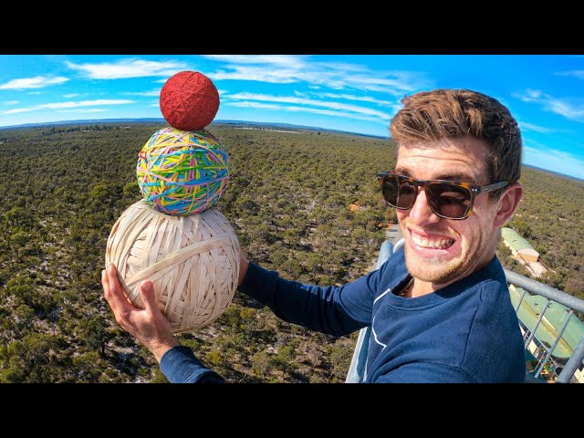 WORLD RECORD BOUNCE! Stacked Ball Drop Experiment from 45m Tower!