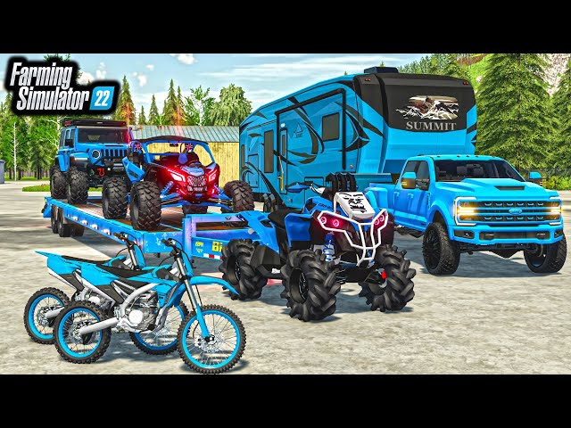 ALL "BLUE" LUXURY CAMPING SETUP! (LIFTED TRUCKS + RZR) | FS22