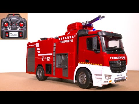 AMEWI 22503 RC FIRE TRUCK MERCEDES-BENZ AROCS UNBOXING, FIRST TEST!! SCALE 1/18, RC MODEL TRUCK RTR