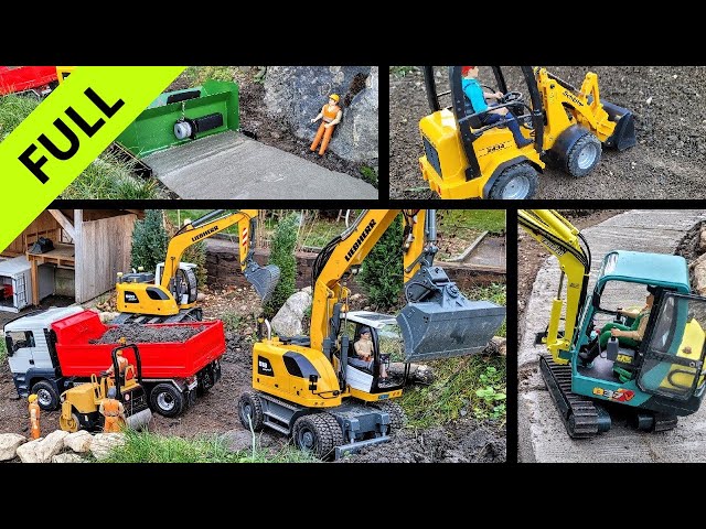 Concrete road construction RC Excavator Liebherr R920 and A918 Yanmar B37V 1/15 Scale. Full Edit